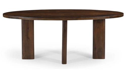 Massiefhouten mangohout ovale eetafel walnoot Showmodel, Huis en Inrichting, Tafels | Eettafels, Nieuw, 200 cm of meer, Vijf personen of meer
