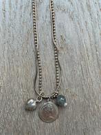 zilverkleurige bolletjesketting met hangers 27 cm, Gebruikt, Ophalen of Verzenden, Zilver, Overige materialen