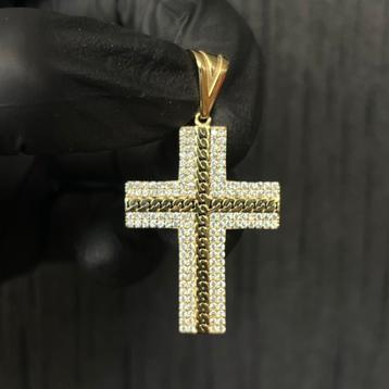14k gouden kruis hanger met steentjes beschikbaar voor biedingen