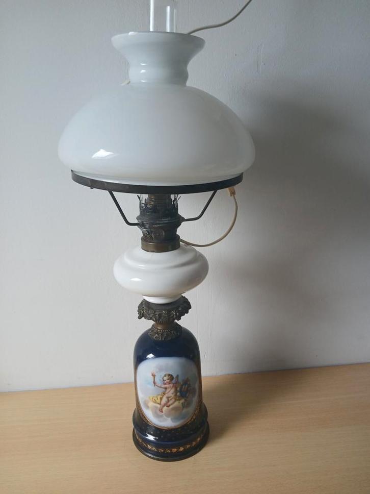 Antieke Olielampen met Porseleinen Voet - Begin 1900, Antiek en Kunst, Antiek | Lampen, Ophalen of Verzenden