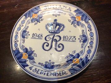 Delfts Blauw Herdenkingsbord Juliana 1948-1973 beschikbaar voor biedingen