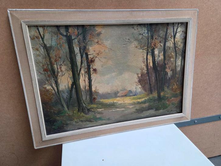 Schilderij landschap met boerderij, gesigneerd W. v.d. Burch, Antiek en Kunst, Kunst | Schilderijen | Klassiek, Ophalen of Verzenden