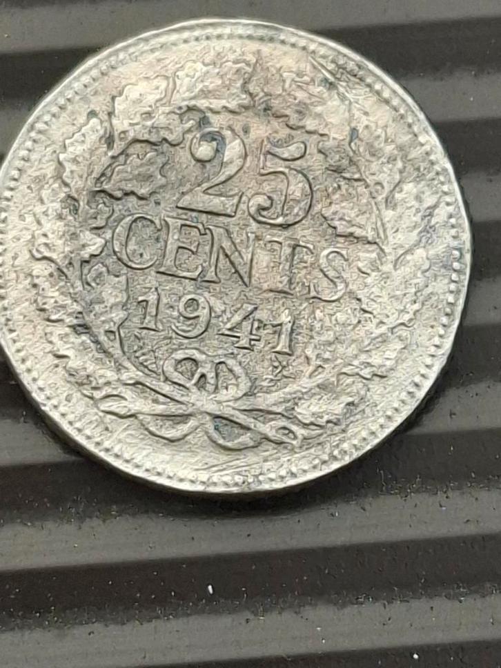 25 Cent 1941 - Koningin Wilhelmina - Zilver, Postzegels en Munten, Munten | Nederland, Losse munt, 25 cent, Koningin Wilhelmina