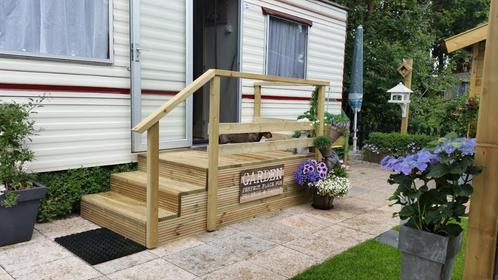 Luxe opstap, bordes trap of veranda voor caravan of chalet, Caravans en Kamperen, Caravan accessoires, Nieuw, Ophalen of Verzenden