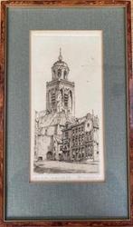 Ingelijste ets van de Lebuinuskerk in Deventer, Ophalen of Verzenden, Zo goed als nieuw