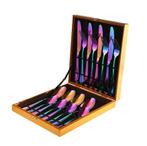 16 Delige Bestek Set / Gekleurd Gouden Zwarte Lepel Mes Vork, Verzenden, Nieuw, Rvs of Chroom, Bestekset