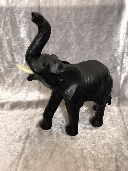 Vintage olifanten beeld bekleed met echt leer, Verzamelen, Beelden en Beeldjes, Gebruikt, Ophalen of Verzenden