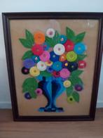 Prachtig Schilderij achter glas Wol gemaakt Bloemenvaas., Antiek en Kunst, Ophalen