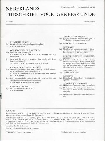 Kronkel in Nederlands Tijdschrift voor Geneeskunde 7-11-1981 beschikbaar voor biedingen