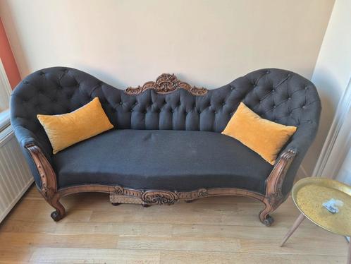 tête-à-tête bank rococo stijl zwart en hout, Antiek en Kunst, Antiek | Meubels | Stoelen en Banken, Ophalen