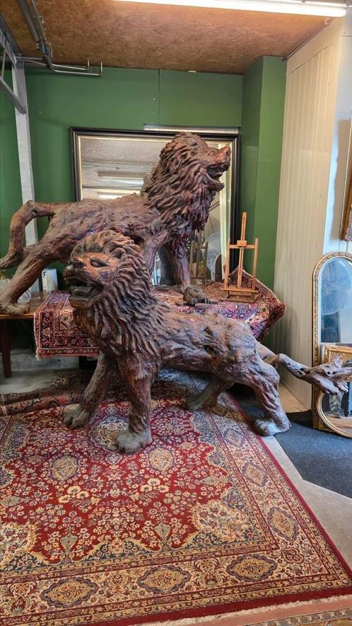 2 levensgrote antieke houten Chinese leeuwen  19e eeuw, Antiek en Kunst, Kunst | Beelden en Houtsnijwerken, Ophalen