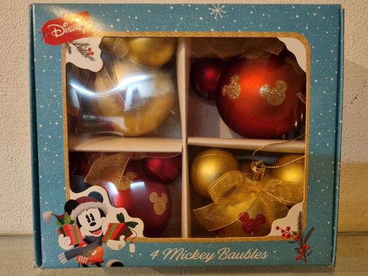 Orig,DISNEY,4X, MICKEY MOUSE,KERSTORNAMENT/BAL, Doos, Nieuw!, Verzamelen, Disney, Nieuw, Overige typen, Mickey Mouse, Ophalen of Verzenden