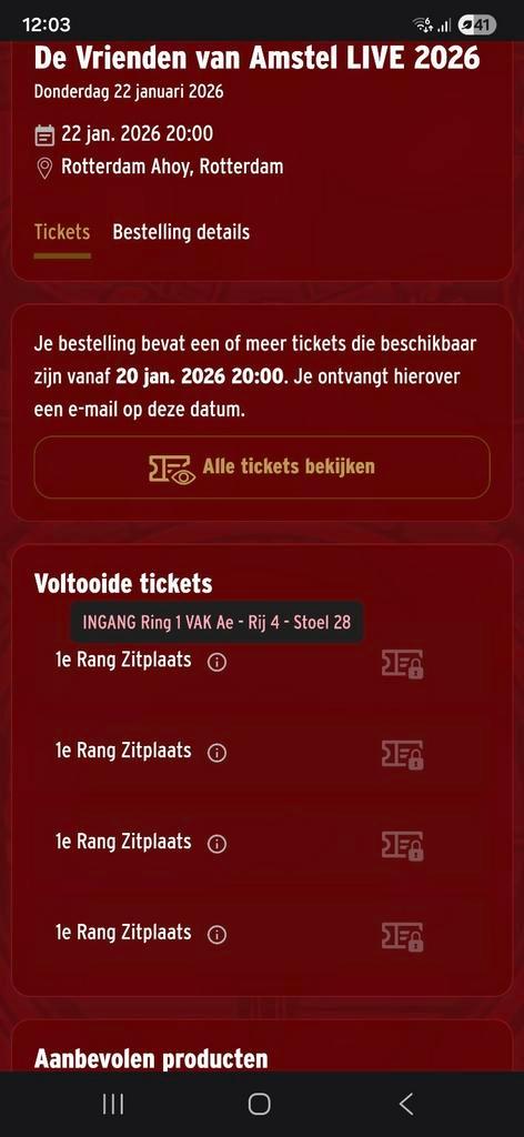 Vrienden van Amstel - 22 januari 2026 4 kaarten, Tickets en Kaartjes, Evenementen en Festivals, Drie personen of meer