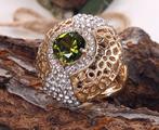 Grote 925 zilveren ring met goud verguld en groene zirkoon, Sieraden, Tassen en Uiterlijk, Ringen, Nieuw, Ophalen of Verzenden