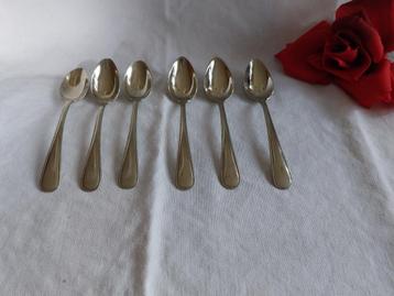 Set van 6 prachtige oude alpacca theelepeltjes parelrand beschikbaar voor biedingen