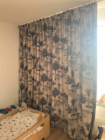 Gordijnen palmboom print beige zwart 230 (B) x 272 (H) cm beschikbaar voor biedingen
