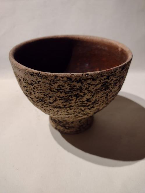 retro berkenbast ronde bloempot op voet H 12 cm, Verzamelen, Retro, Huis en Inrichting, Ophalen
