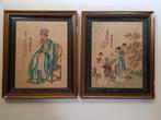 Chinese schilderijtjes 2x, op zijde, Antiek en Kunst, Kunst | Niet-Westerse kunst, Ophalen of Verzenden