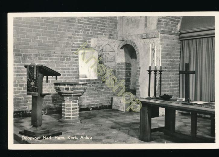Anloo - Doopvont Ned Herv Kerk [KRST009-0830, Verzamelen, Ansichtkaarten | Nederland, Ongelopen, Drenthe, 1940 tot 1960, Verzenden