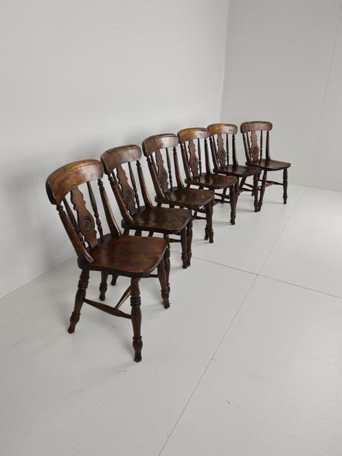 Set van 6 Engelse Antieke Boerderij Eetstoelen – 19e Eeuw, Antiek en Kunst, Antiek | Meubels | Stoelen en Banken, Ophalen