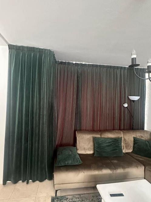 Luxe Suède Gordijnen in Donker Groen, Huis en Inrichting, Stoffering | Gordijnen en Lamellen, Zo goed als nieuw, 150 tot 200 cm