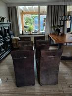 6 bruine eetkamerstoelen met handgreep en wieltjes, Huis en Inrichting, Stoelen, Ophalen, Gebruikt, Bruin, Vijf, Zes of meer stoelen