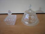 2 bonbonnières: 1 van kristal en 1 van glas, Ophalen of Verzenden