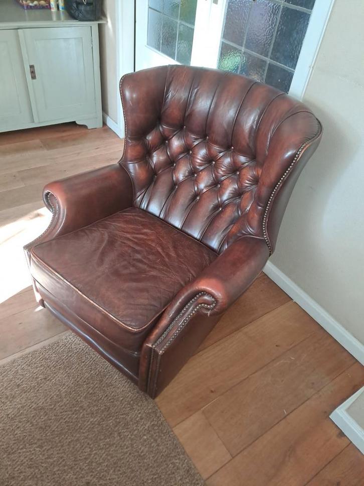 Lederen Chesterfield Fauteuil, Huis en Inrichting, Fauteuils, Gebruikt, Leer, 75 tot 100 cm, 75 tot 100 cm, Ophalen