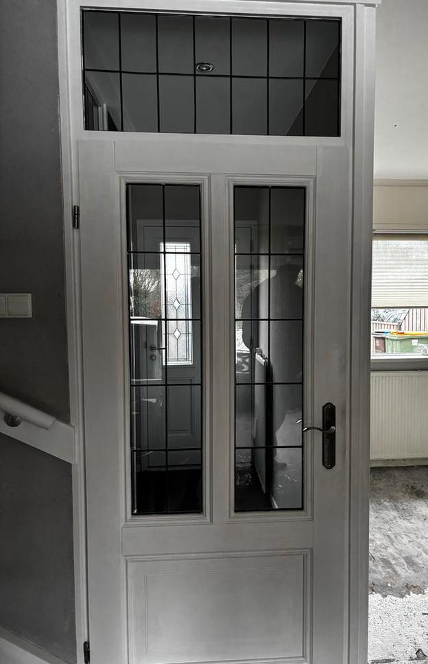 Glas in lood binnendeur met kozijn, Doe-het-zelf en Verbouw, Deuren en Horren, Gebruikt, Binnendeur, 215 cm of meer, 80 tot 100 cm