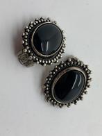 V498 Prachtige zilveren clip oorbellen onyx, Ophalen of Verzenden, X, Met edelsteen, Zilver