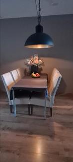 Leren crème eetkamer stoelen, set van 6 stuks, Huis en Inrichting, Stoelen, Ophalen, Gebruikt, Overige kleuren, Leer