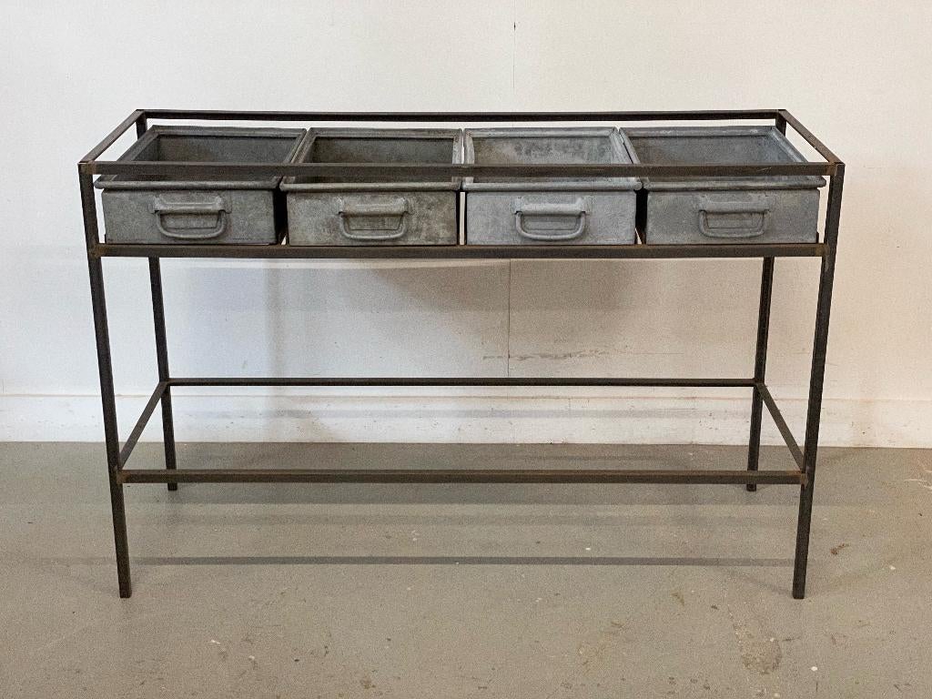 Vintage Stalen Frames voor industrieel sidetable of dressoir, Ophalen, Met plank(en), 100 tot 150 cm, Zo goed als nieuw
