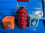 Oude Blikken Spaarpotten en Lunchtrommel - Brocante Set, Ophalen of Verzenden