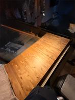 Verlengbare houten eettafel - met banken - moet weg, Ophalen, Gebruikt