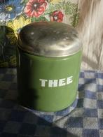 oude emaille theebus/ resedagroen email voorraadbus, Antiek en Kunst, Ophalen of Verzenden