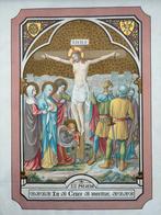 Antieke kruisweg met 14 kruiswegstaties litho's met goud ., Ophalen of Verzenden