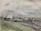 Aquarel Delfzijl gesigneerd, Minder dan 50 cm, Oorspronkelijke maker, Overige typen, Ophalen of Verzenden