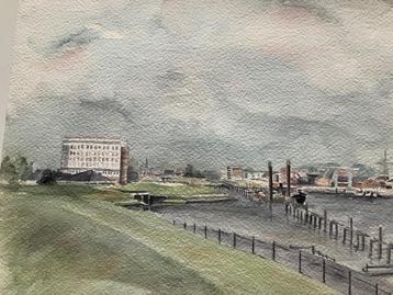 Aquarel Delfzijl gesigneerd beschikbaar voor biedingen