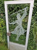 Geslepen glas (deur en raam). In aluminium lijsten., Ophalen, Gebruikt
