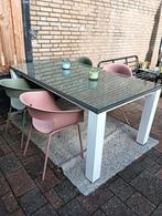 Glazen tuintafel, wit frame, Tuin en Terras, Tuintafels, Ophalen, Zo goed als nieuw, Rechthoekig, Metaal