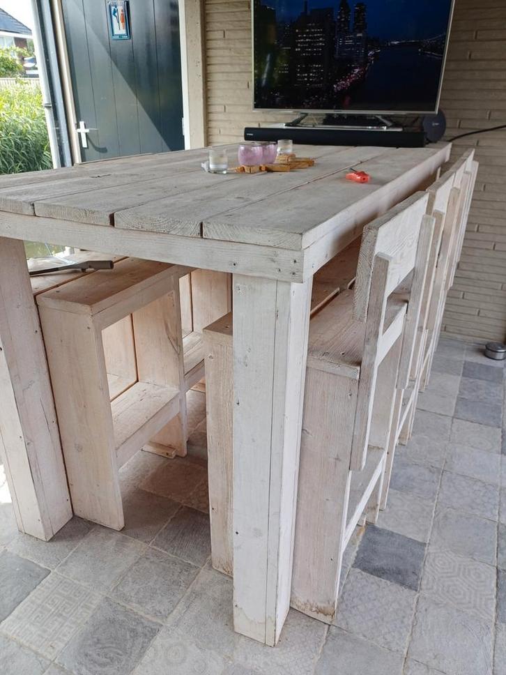 bar set, Tuin en Terras, Tuinsets en Loungesets, Gebruikt, Hout, 8 zitplaatsen, Stoel, Ophalen