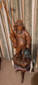 Houten beeld met lamp wachter 80cm tot kop, Ophalen