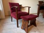 Stoel met voetenbank - Vintage look, Ophalen, Hout, Gebruikt, Vintage