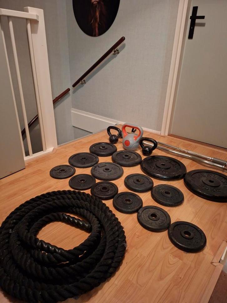 Halters met schijven etc, Sport en Fitness, Fitnessmaterialen, Ophalen