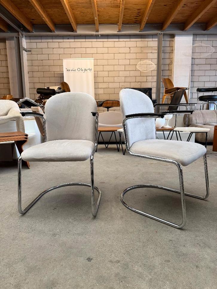 Dutch originals Gispen 413, Huis en Inrichting, Fauteuils, Gebruikt, Metaal, Stof, Minder dan 50 cm, Minder dan 75 cm, Ophalen