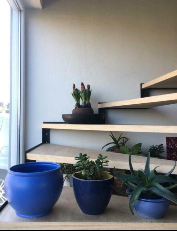 Vintage blauw geglazuurde bloempotten kwaliteit W. Duitsland, Tuin en Terras, Bloempotten, Zo goed als nieuw, Terracotta, Binnen