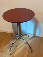 Houten Bijzettafel met Chromen Onderstel, 45 tot 60 cm, Minder dan 55 cm, Gebruikt, Rond