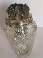 ANTIEKE ZILVEREN LEPELTJES IN ANTIEK KRISTALLEN LEPEL VAASJE, Antiek en Kunst, Ophalen of Verzenden, Zilver