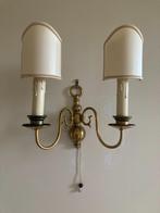 Koperen wandlamp met twee kaarslampjes/kandelaars, Antiek en Kunst, Antiek | Lampen, Ophalen of Verzenden