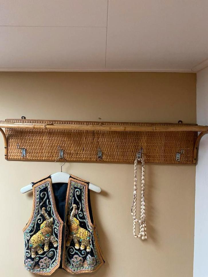 Vintage Rotan Kapstok met Haken, Huis en Inrichting, Woonaccessoires | Kapstokken, Gebruikt, Wandkapstok, Minder dan 100 cm, Hout